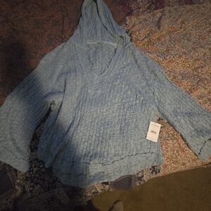 Free People Light Blue V-Neck Sweater